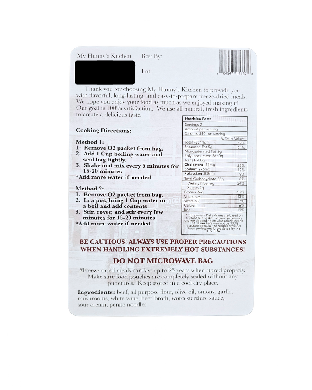 Beef Stroganoff - Freeze Dried Meal