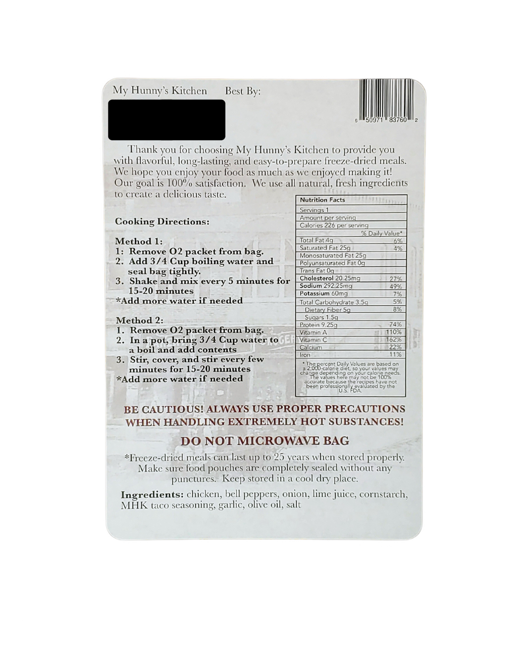 Chicken Fajita Mix - Freeze Dried Meal