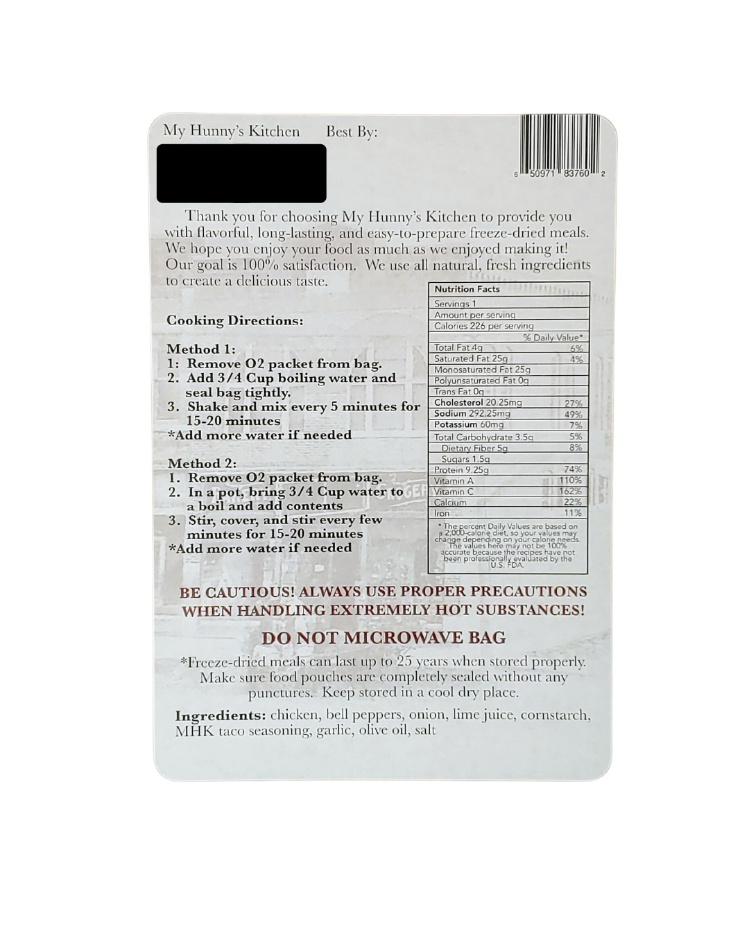 Chicken Fajita Mix - Freeze Dried Meal