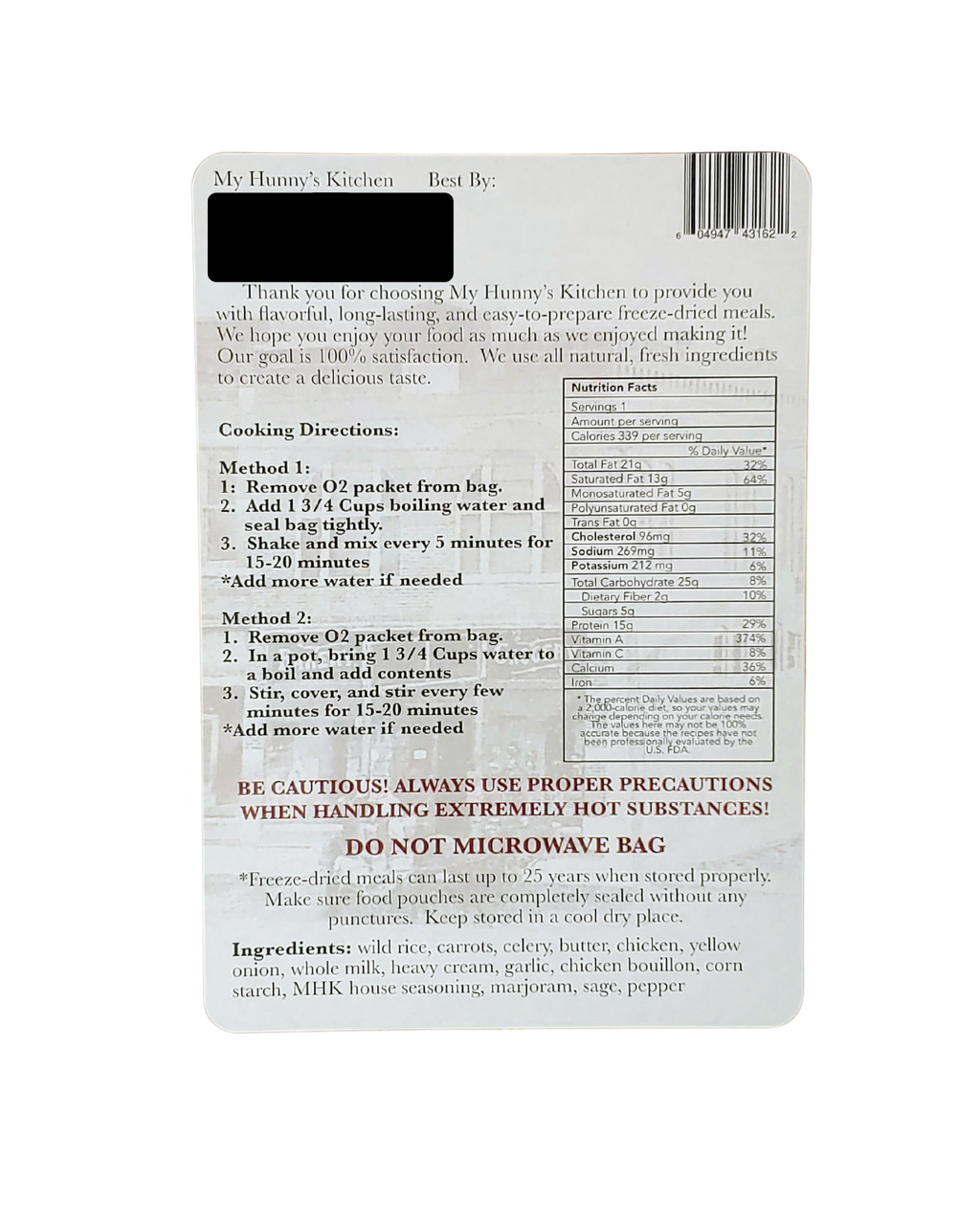 Chicken & Wild Rice Soup - Freeze Dried Meal