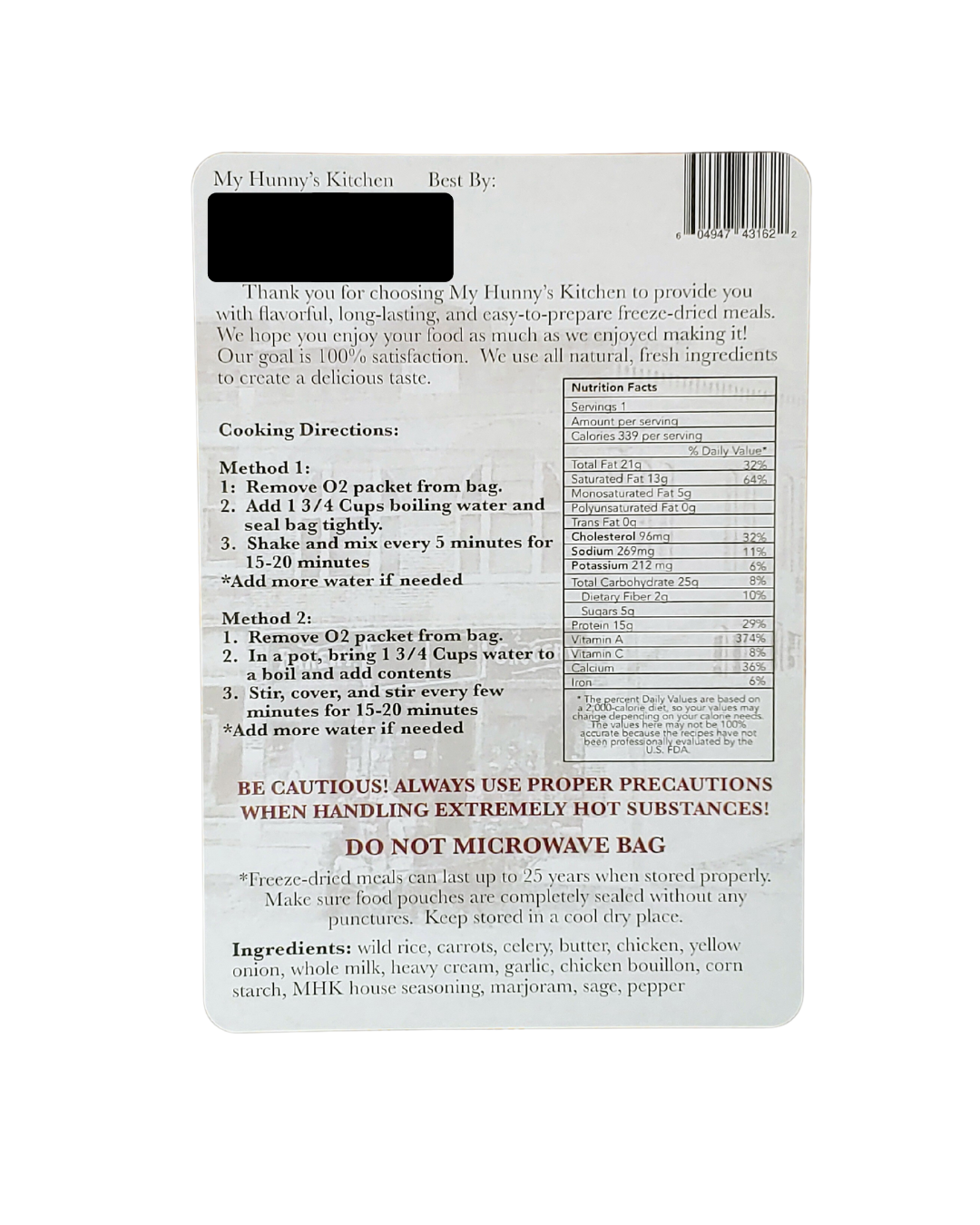 Chicken & Wild Rice Soup - Freeze Dried Meal