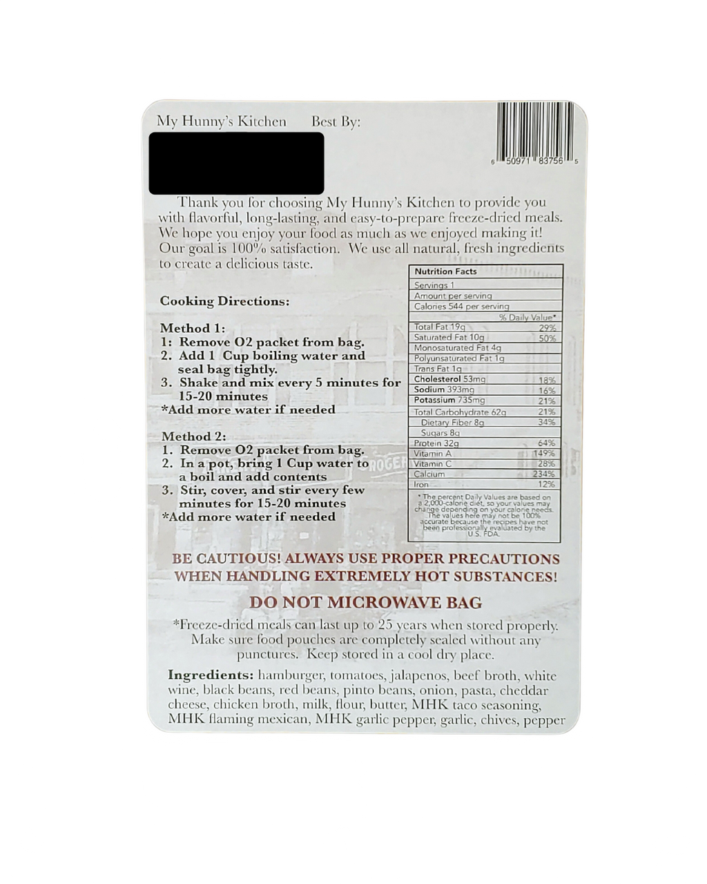 Chili Mac - Freeze Dried Meal