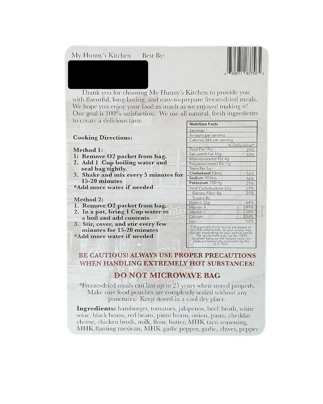 Chili Mac - Freeze Dried Meal
