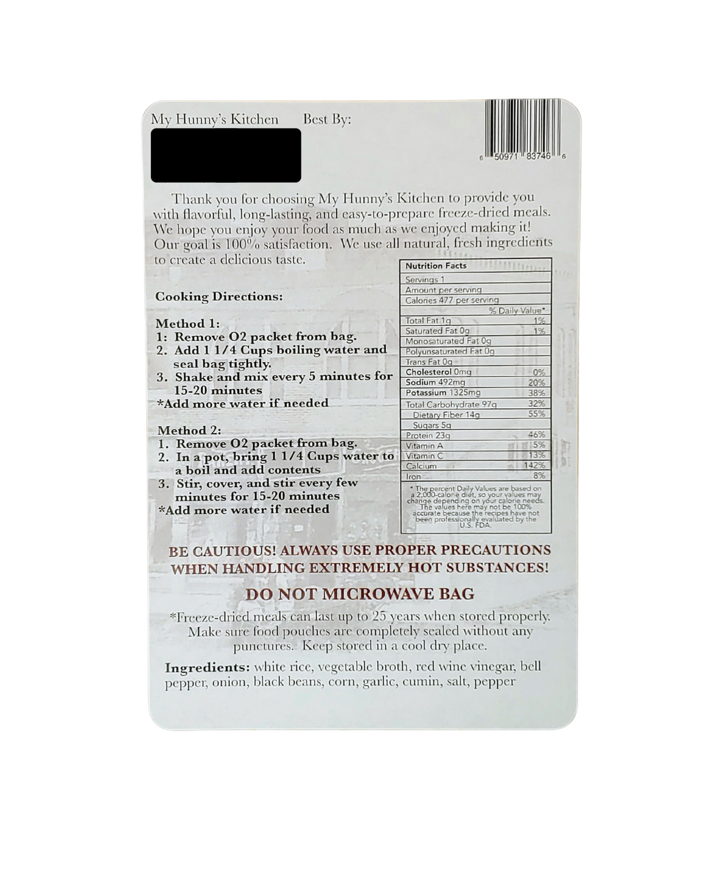 Cuban Rice and Black Beans - Freeze Dried Meal