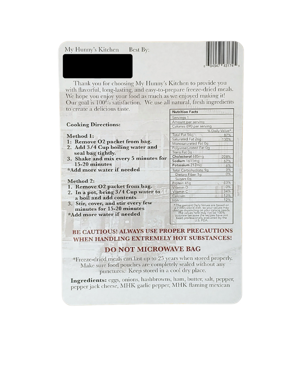 Pepper Jack and Ham Breakfast Scramble - Freeze Dried Meal
