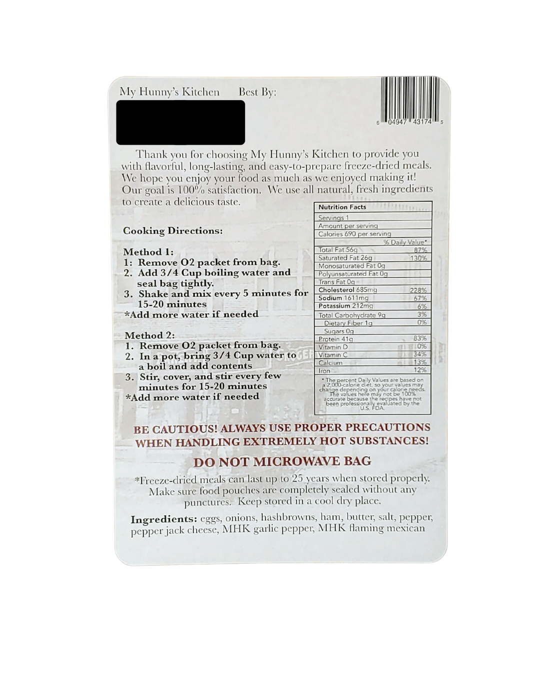 Pepper Jack and Ham Breakfast Scramble - Freeze Dried Meal
