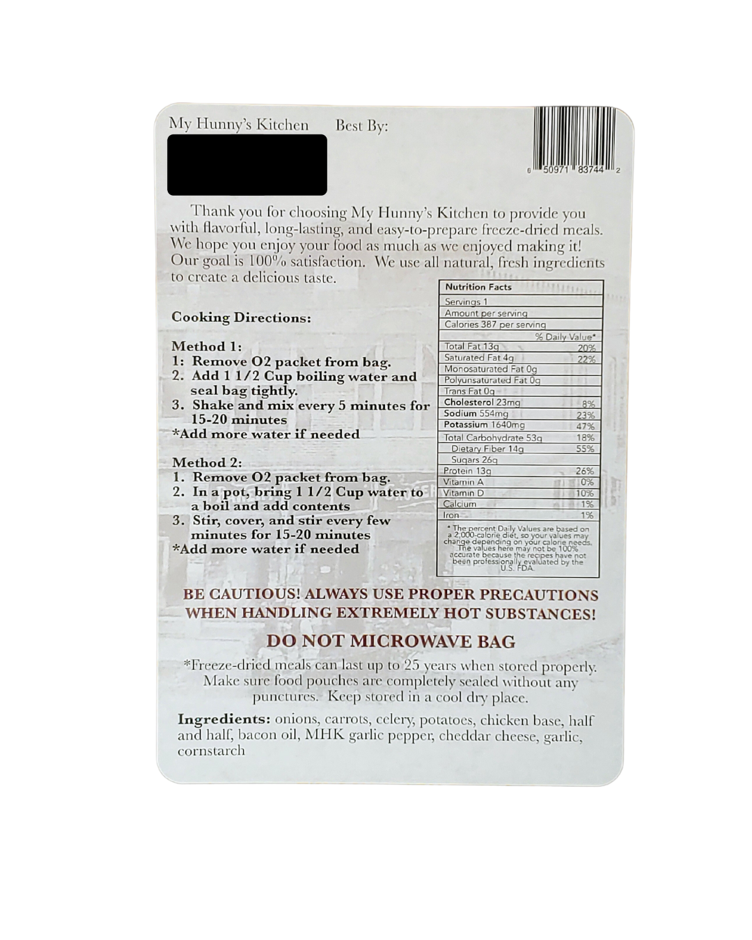 Potato Soup - Freeze Dried Meal